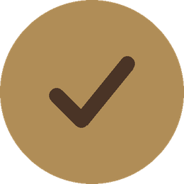 A brown check mark inside a circular background.