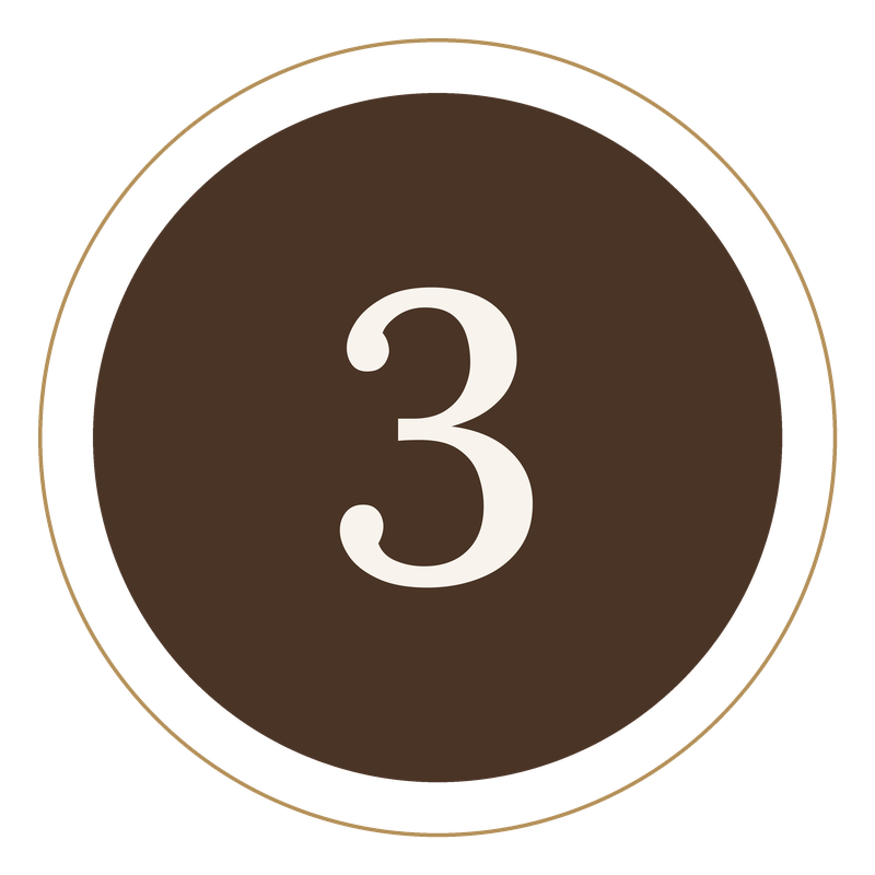 Number 3 displayed on a circular brown and black background.