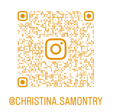 Instagram QR code with the username '@CHRISTINA.SAMONTRY' displayed below.