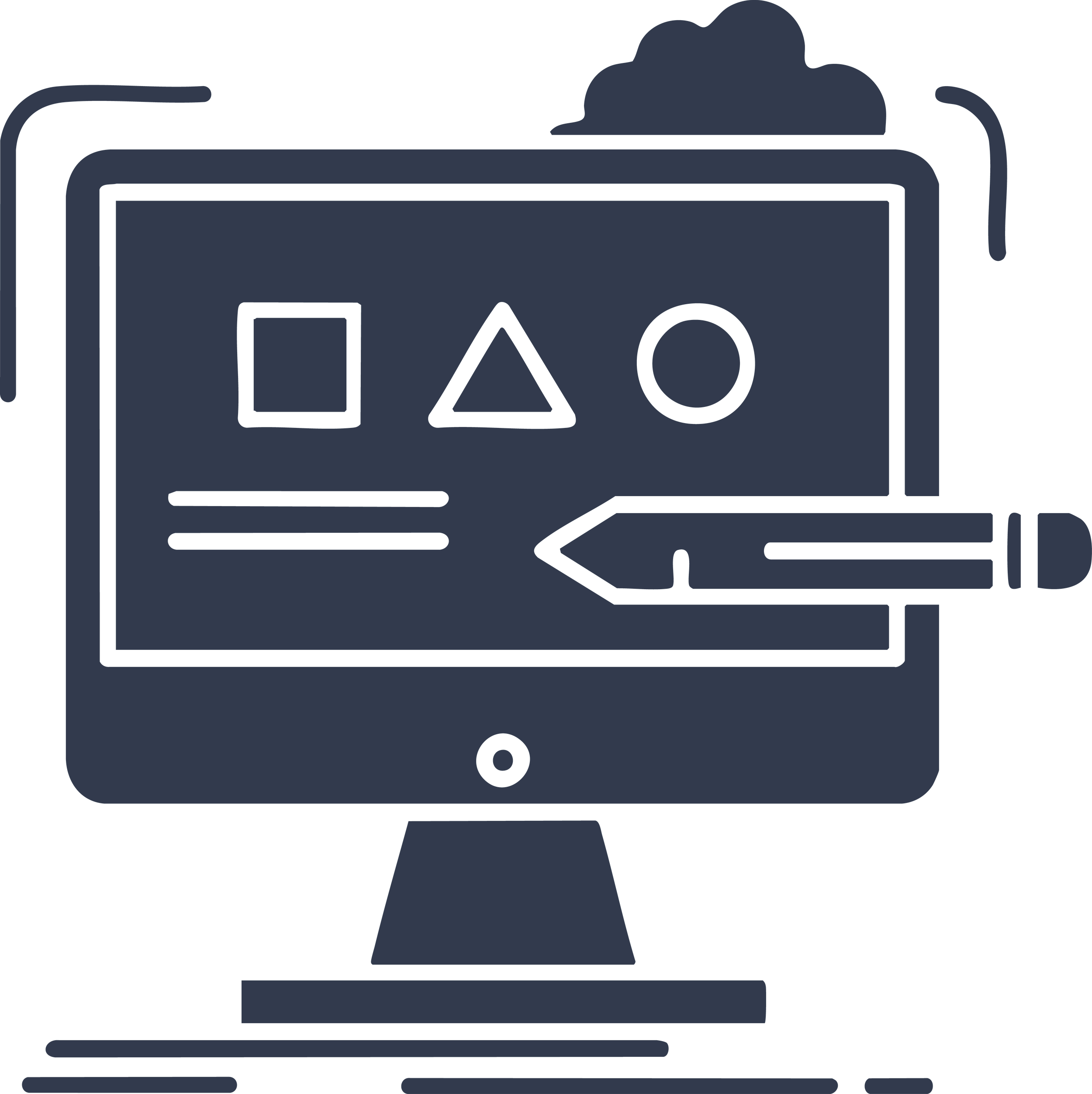 Digital illustration of a computer monitor with a repair warning symbol, a wrench, and caution signs.