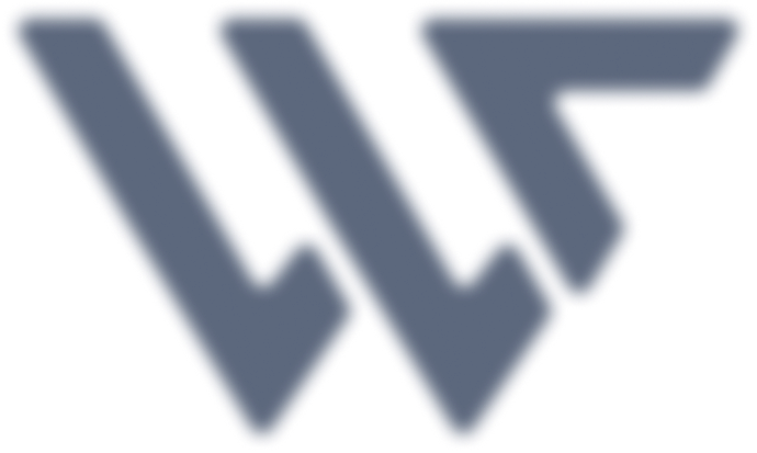 A dark blue stylized letter 'W' with a small blue shape in the bottom right corner.