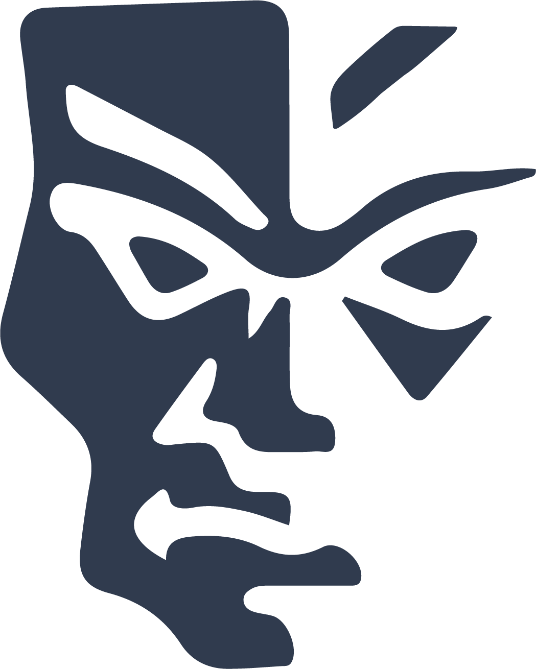 Abstract black and gray illustration of a human face with closed eyes and leaf-like patterns.