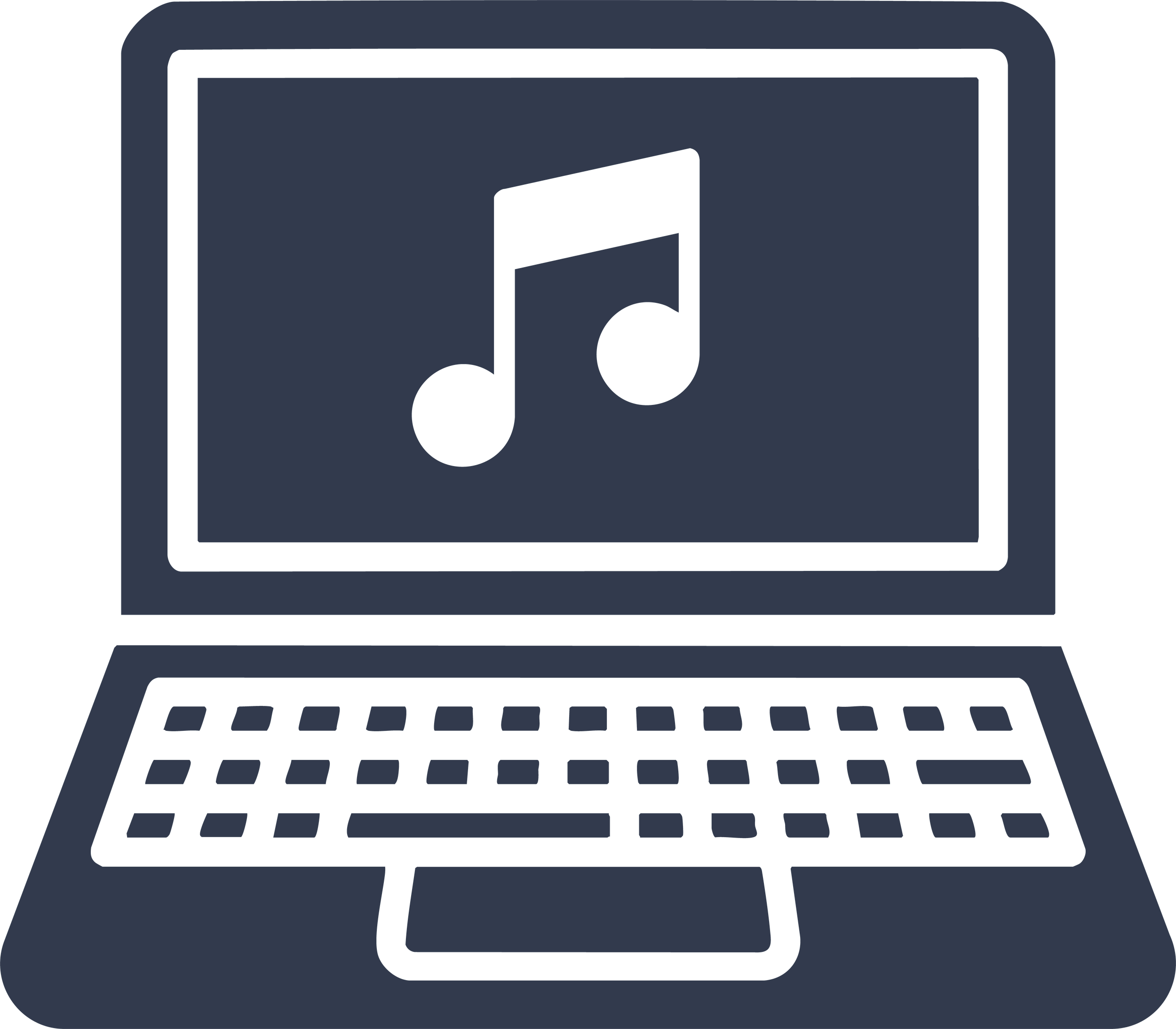 A computer monitor displaying a music note icon on the screen.