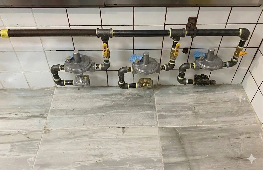 gas fitting and gas line installation for a commercial building in Port Coquitlam. includes new shut off valves regulator and piping and final connection to appliances