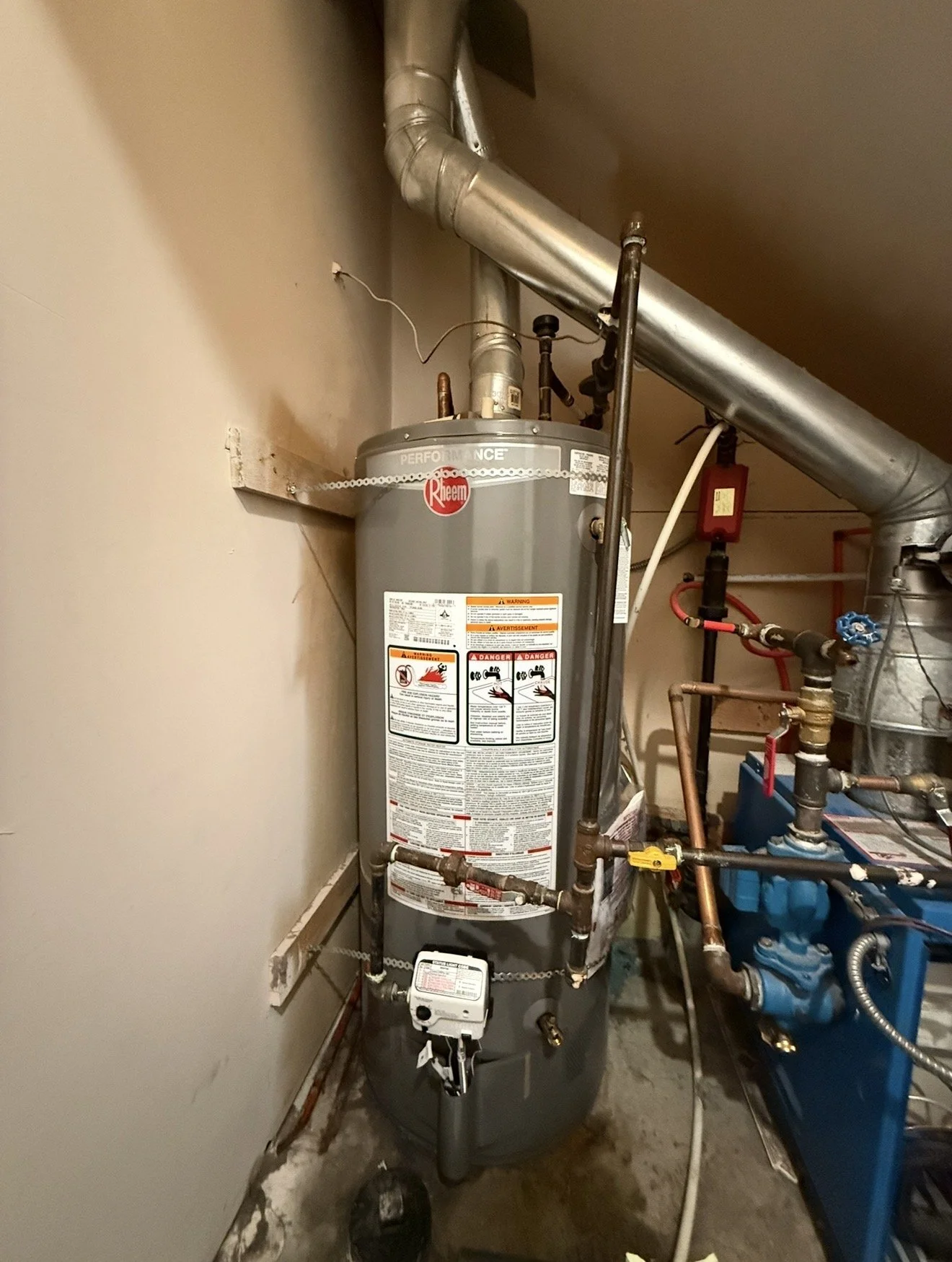 Hot water tank replacement with new piping and fittings removal old old heater and installation of new in Vancouver