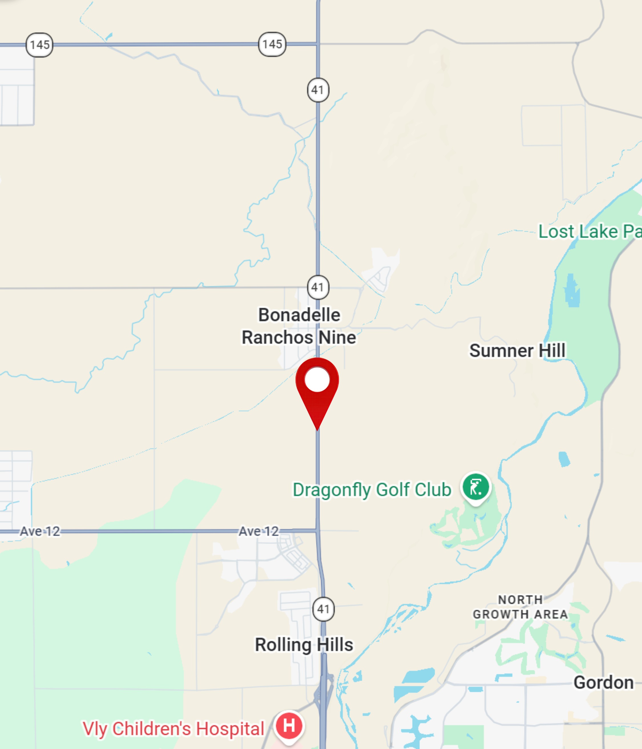 The image is map view of the State Route 41 location going from Avenue 10.5 to Avenue 15.