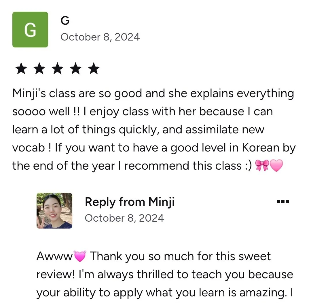 Student testimonial about Korean language learning in Cambridge with engaging teaching