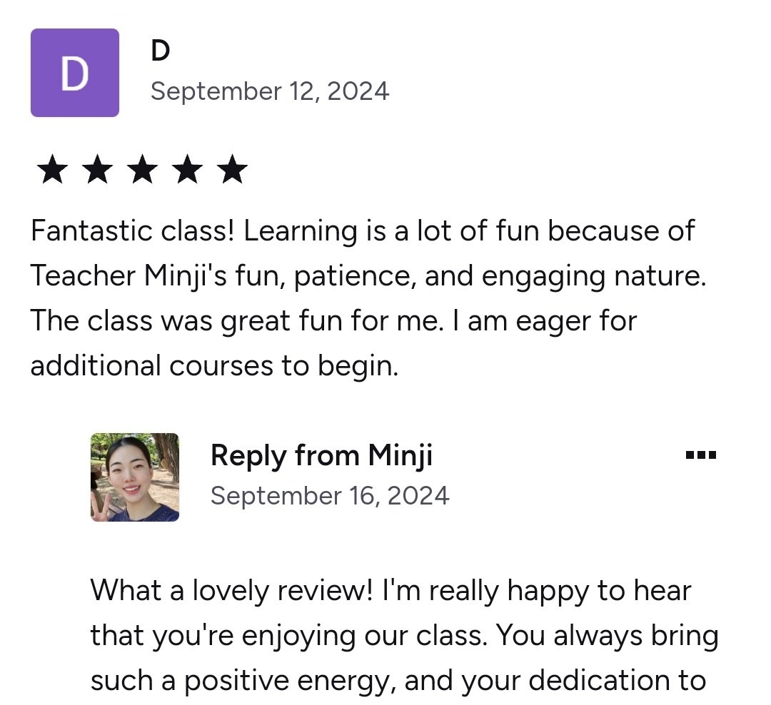 Online review of Korean tutor and language class experience in Cambridge