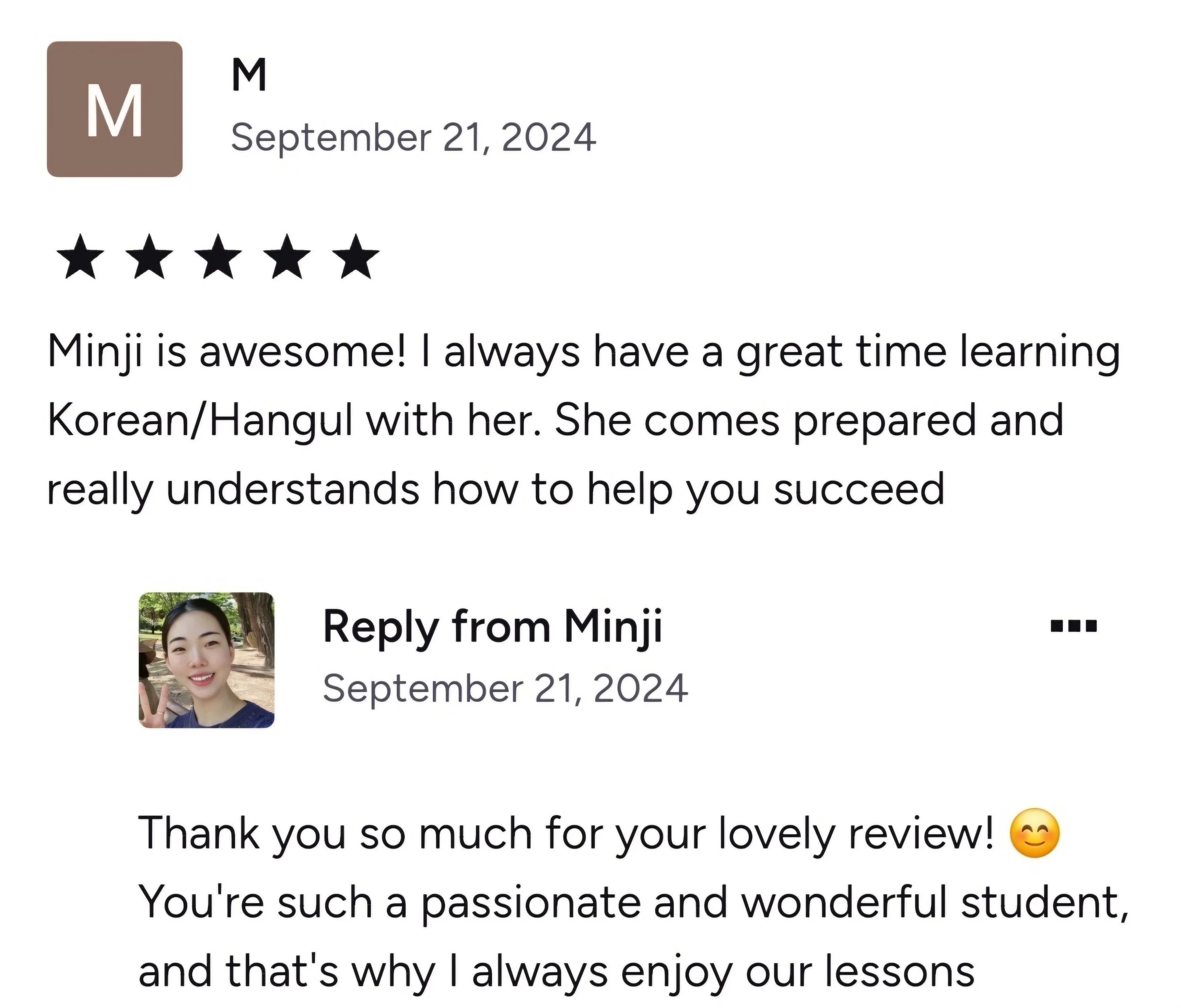 Korean language class testimonial in Cambridge focusing on confidence and growth