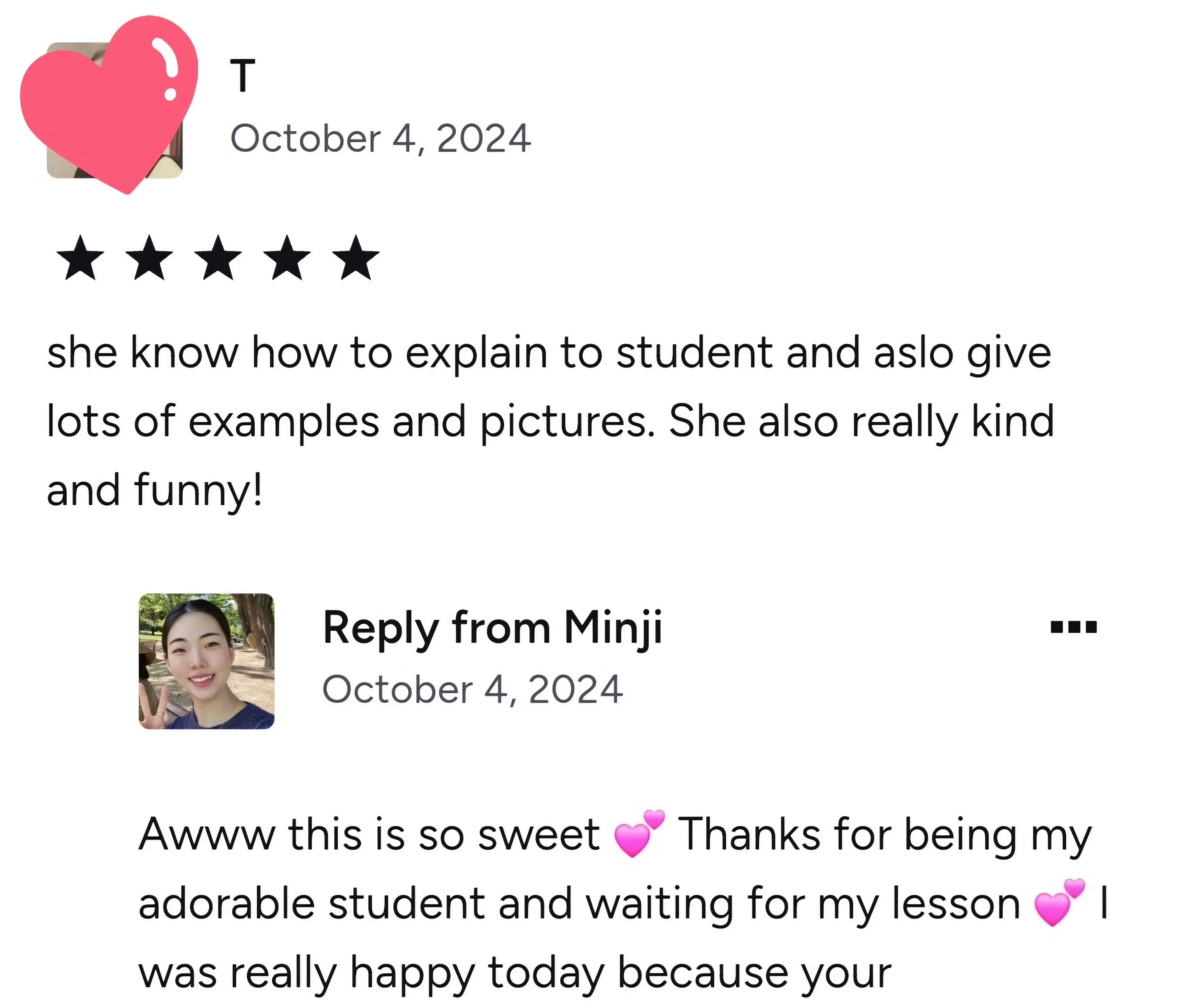 Student review of Korean speaking class in Boston with positive classroom experience