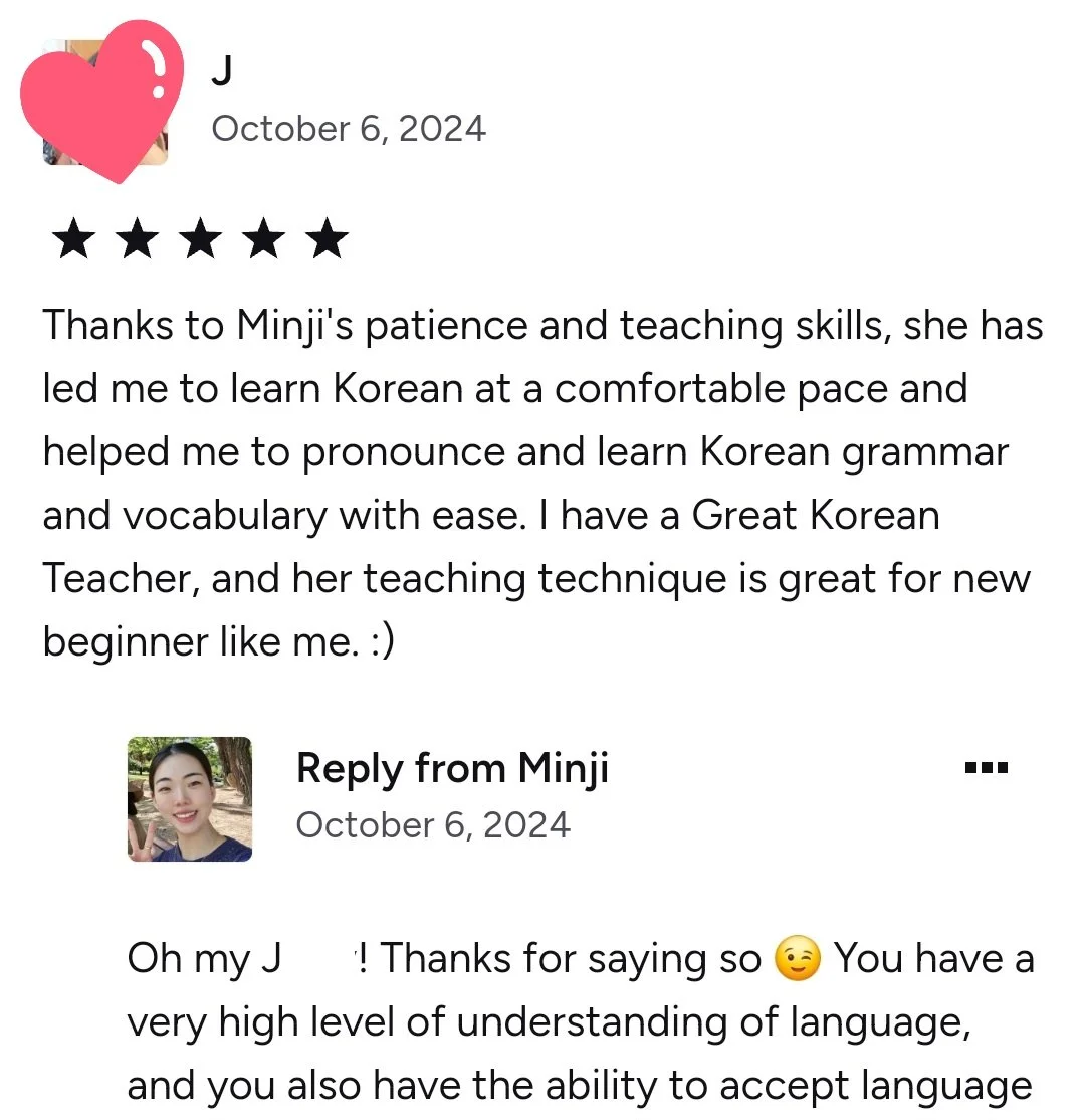 Korean class student feedback in Cambridge showing real conversation progress