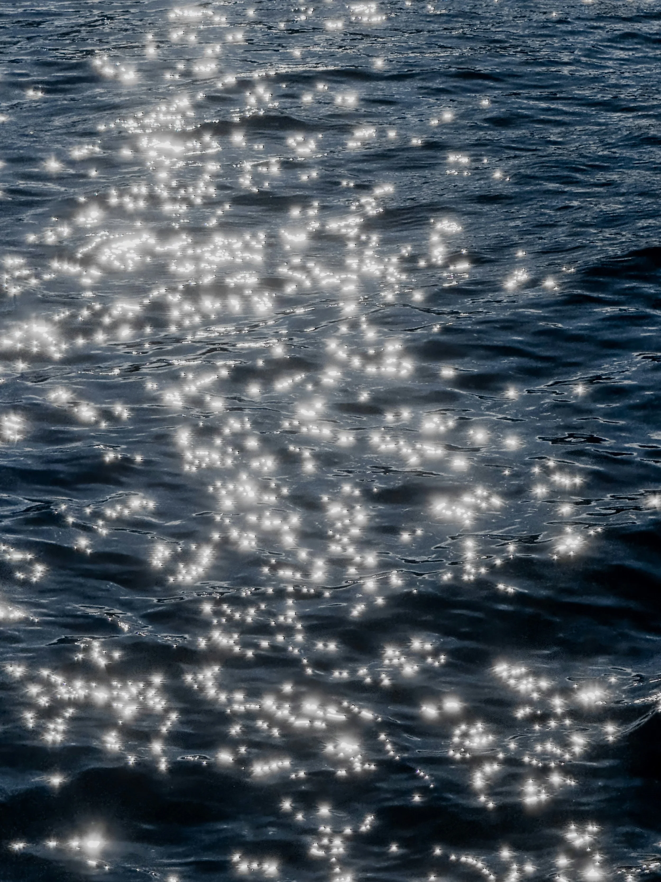 Shimmering surface of water reflecting sunlight in a bright, sparkly pattern.