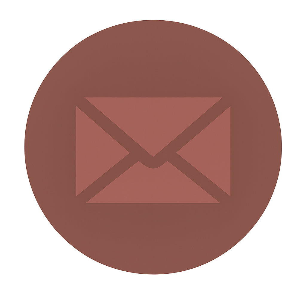 Ronde knop met e-mail envelop icoon in een bruine kleur