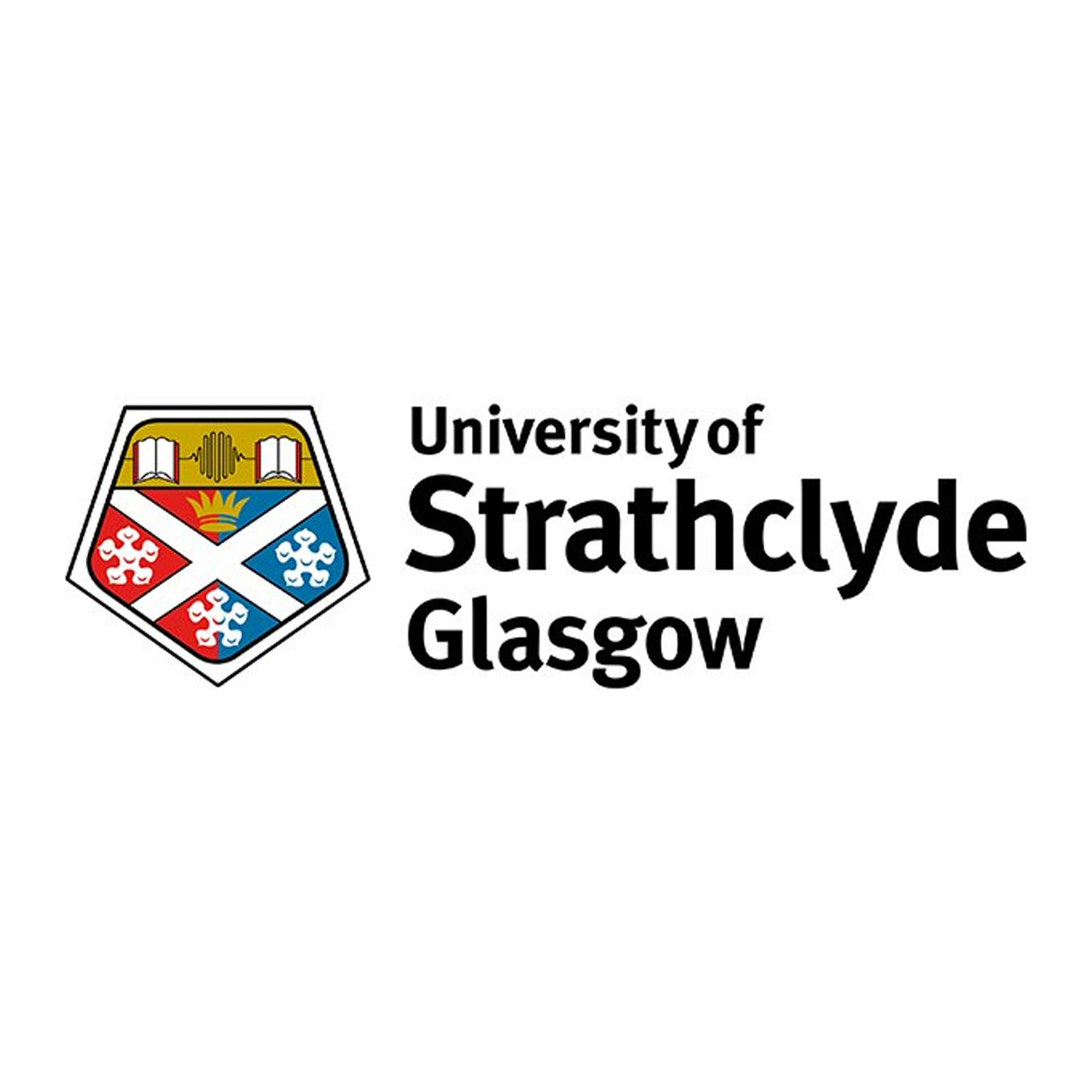 University of Strathclyde Glasgow logo featuring a shield divided into four sections with symbols, and text below reading 'University of Strathclyde Glasgow'.