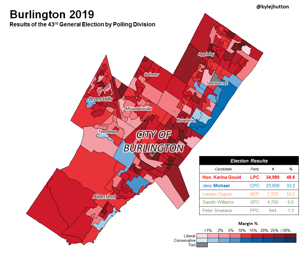 Map of Burlington in the 2019 Federal Election