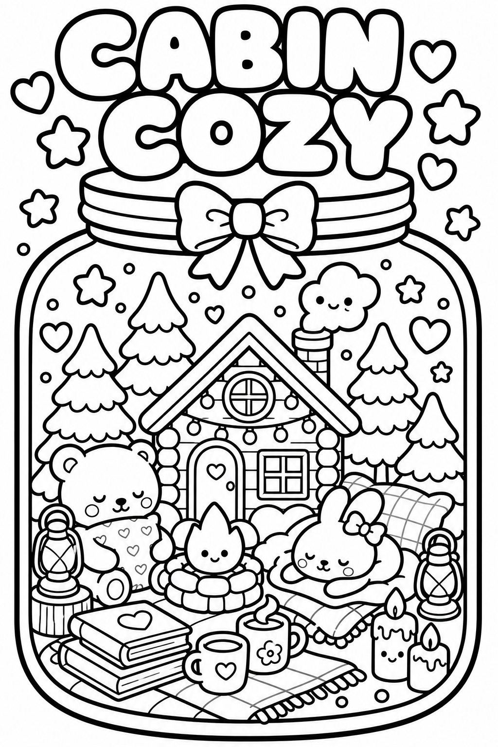 Kawaii Cozy Camping Jars Coloring Pages Bundle