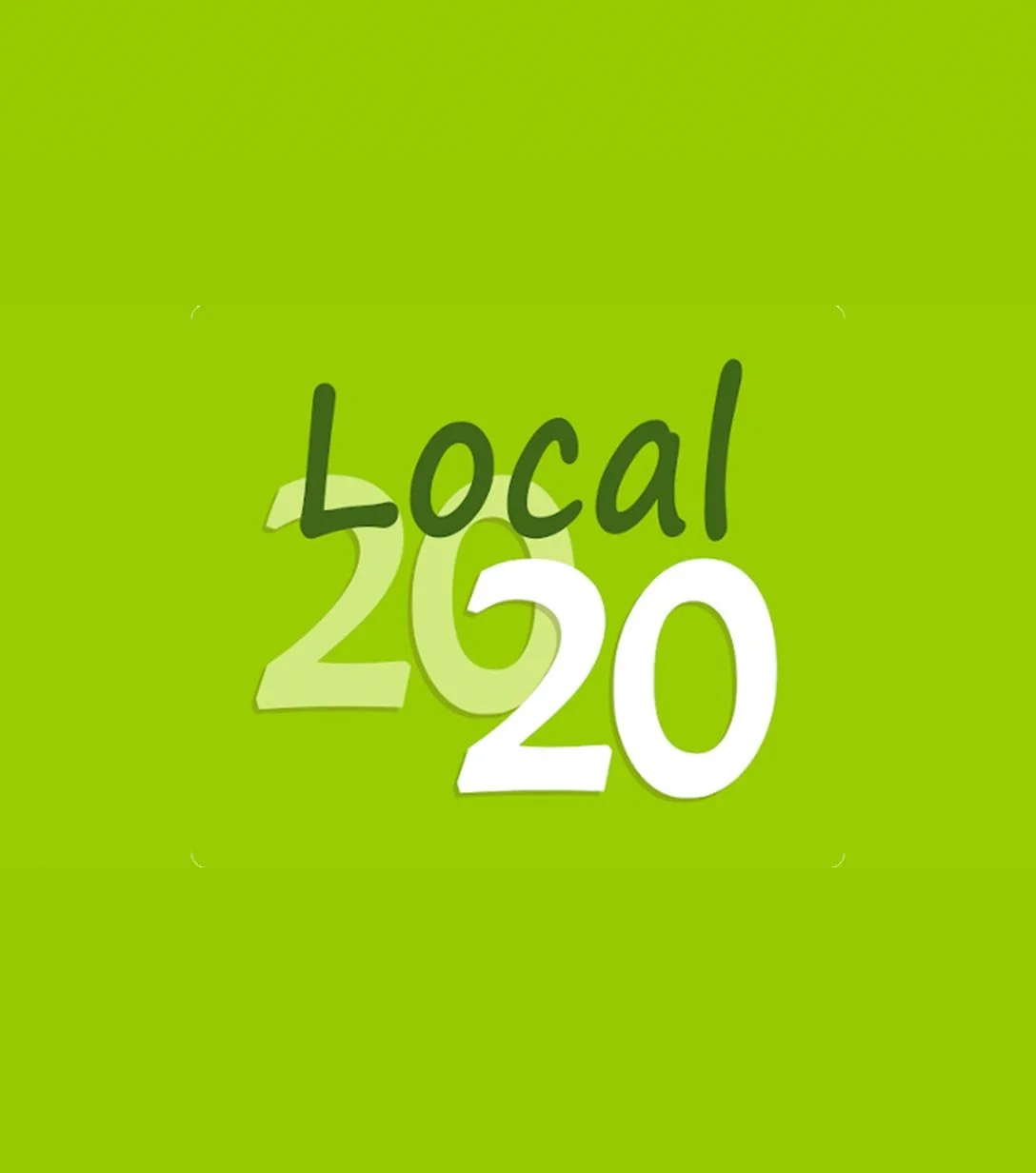 Green background with the words 'Local 2020' in dark green and white text.