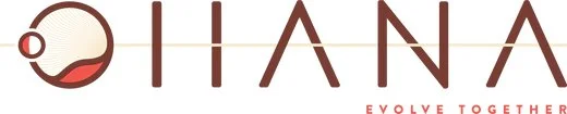 Logo with a circular design resembling a stylized face and the text 'OHANA' in capital letters, with 'EVOLVE TOGETHER' beneath.
