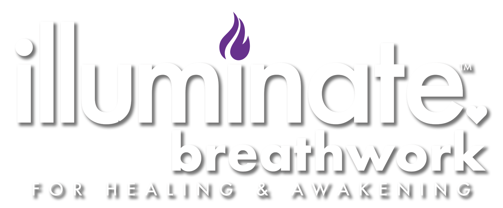Logo with the words 'illuminate breathwork for healing & awakening' in white on a black background, with a purple arrow.
