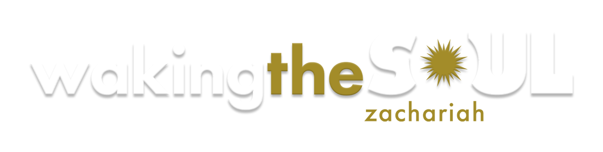 Logo with the words "Walking the Soul Zachariah" in black, gold, and white with a sunburst symbol in place of the letter 'O' in 'Soul'.