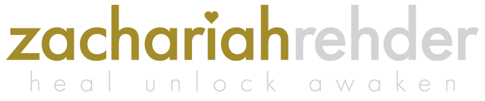 Typography design with the name Zachariah Rehder, and the words 'heal unlock awaken' underneath
