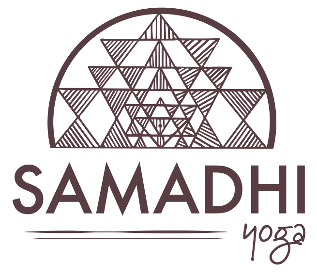 Logo with a geometric semi-circular pattern above the words 'SAMADHI yoga' in stylized font.