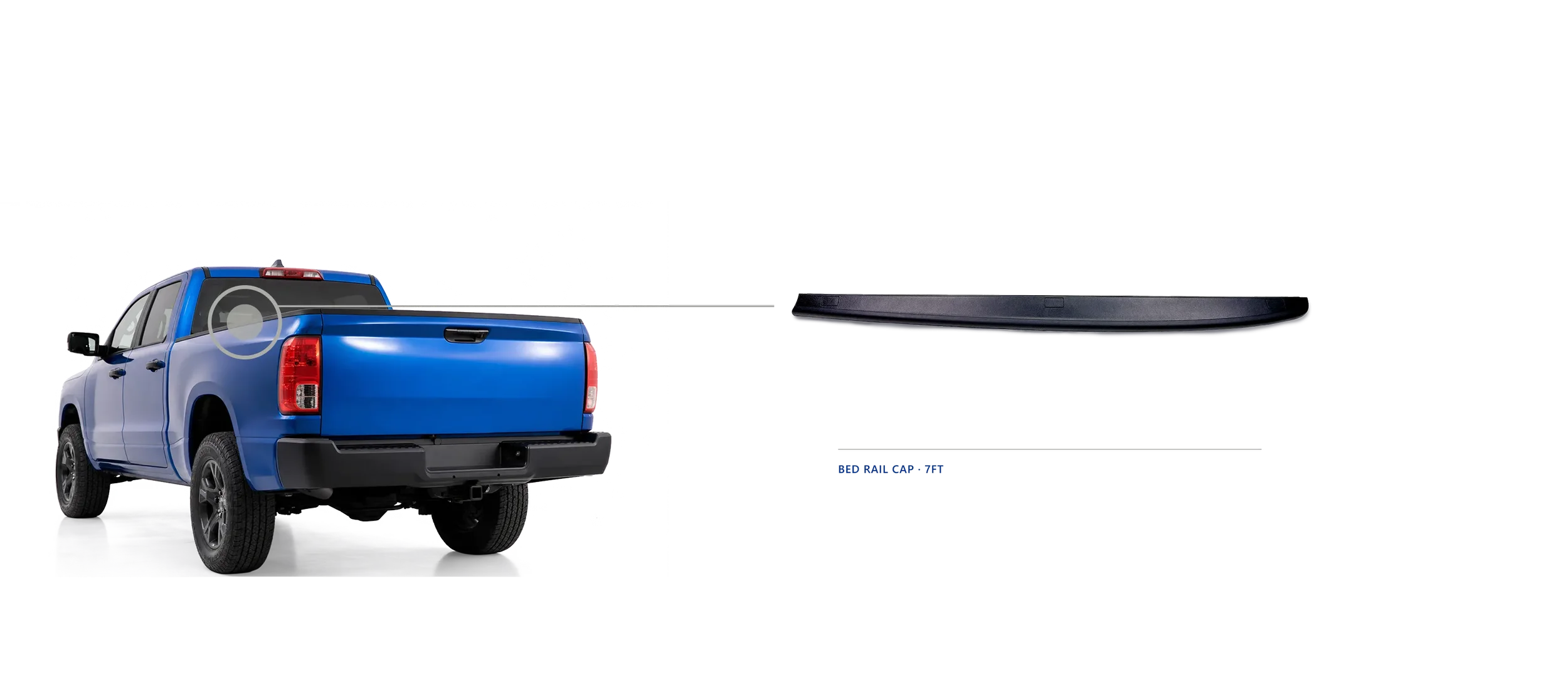 Seven-foot injection-molded pickup truck bed rail cap, large-format single-shot component manufactured by NEXXTA for OEM truck bed trim applications.