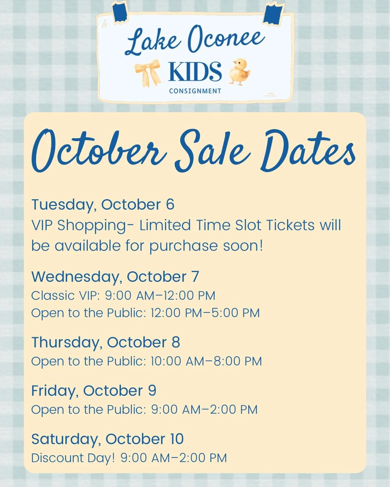 Here are our official October 2026 sale dates🩵 Looking forward to another great sale with lots of changes to look forward to: the entire gym space for LOK, 4+ checkouts, time slots for VIP shopping, more open to public days, and many other changes f