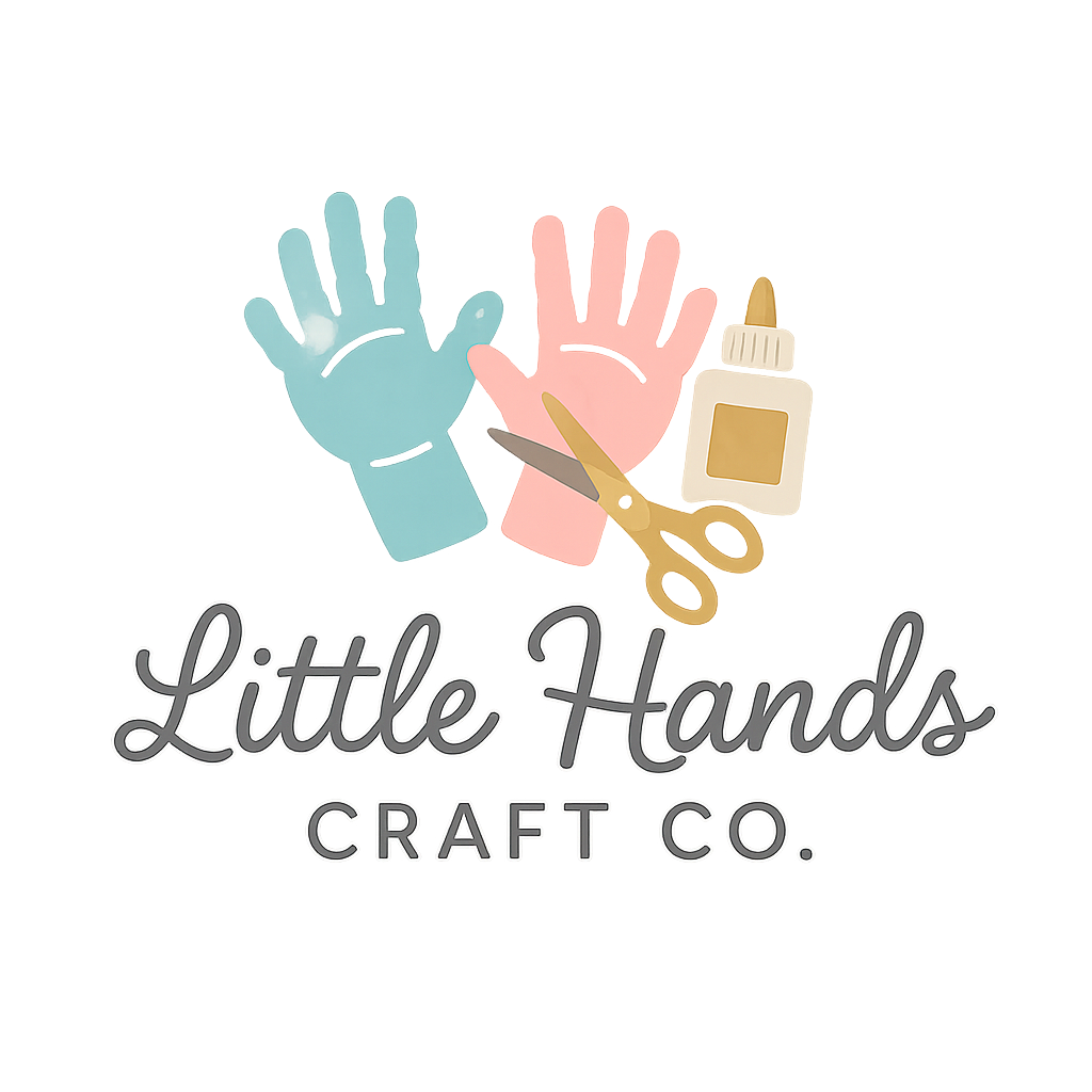 Neon sign for Little Hands Craft Co. with cutouts of two children's hands, scissors, and glue