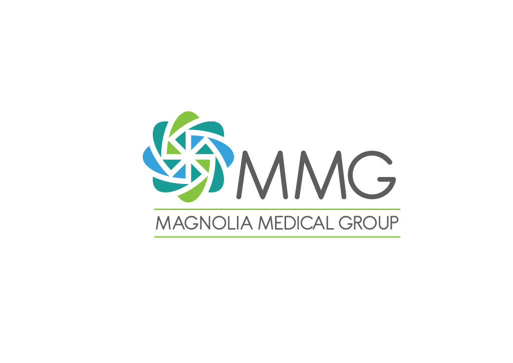 Magnolia Medical Group logo featuring a circular design with blue and green petal-like shapes, the initials 'MMG' in gray, and the full name 'Magnolia Medical Group' underneath with green and black text.