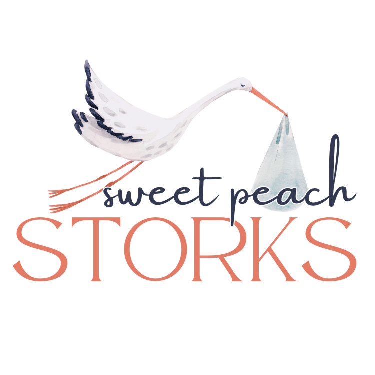 A logo with a white dove holding a pink heart, with the text 'sweet peach' in cursive font below.