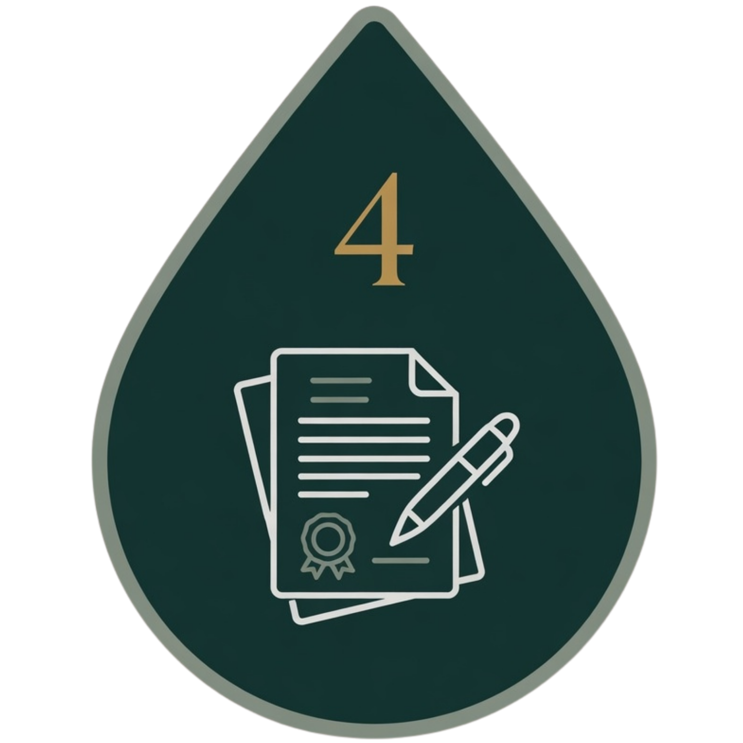 Badge with the number 4 at the top, featuring icons of certificates, a pen, and documents.