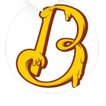 Stylized gold letter 'B' with artistic, decorative design.