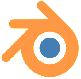 Orange abstract shape resembling a stylized camera lens or eye with a blue circle in the center.