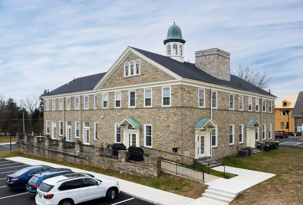 Exterior of the Tabor Farms stone office building in Doylestown, PA, where therapist Shelley Snapp, sees clients