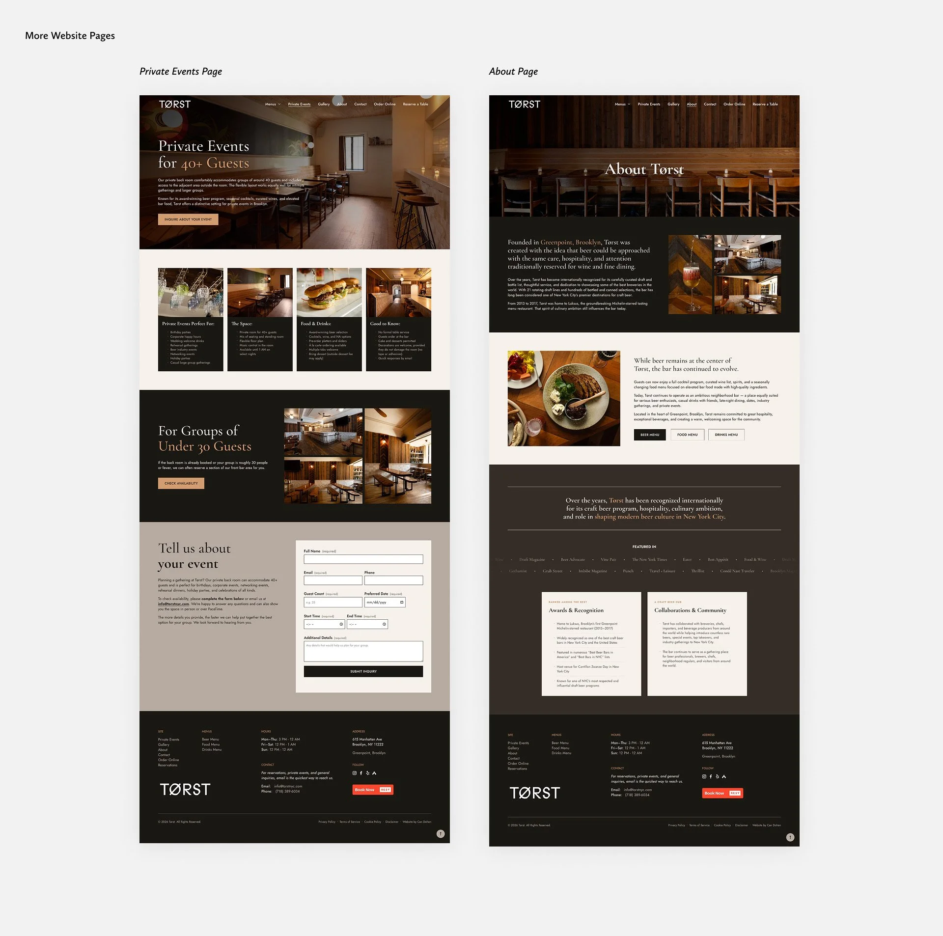 Private Events and About Page Tørst Bar