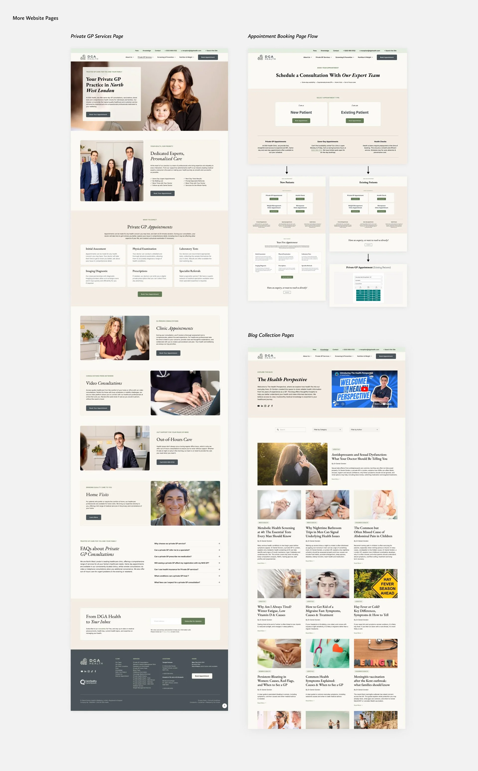Private GP Services, Book Appointment, Blog Collection pages DGA Health