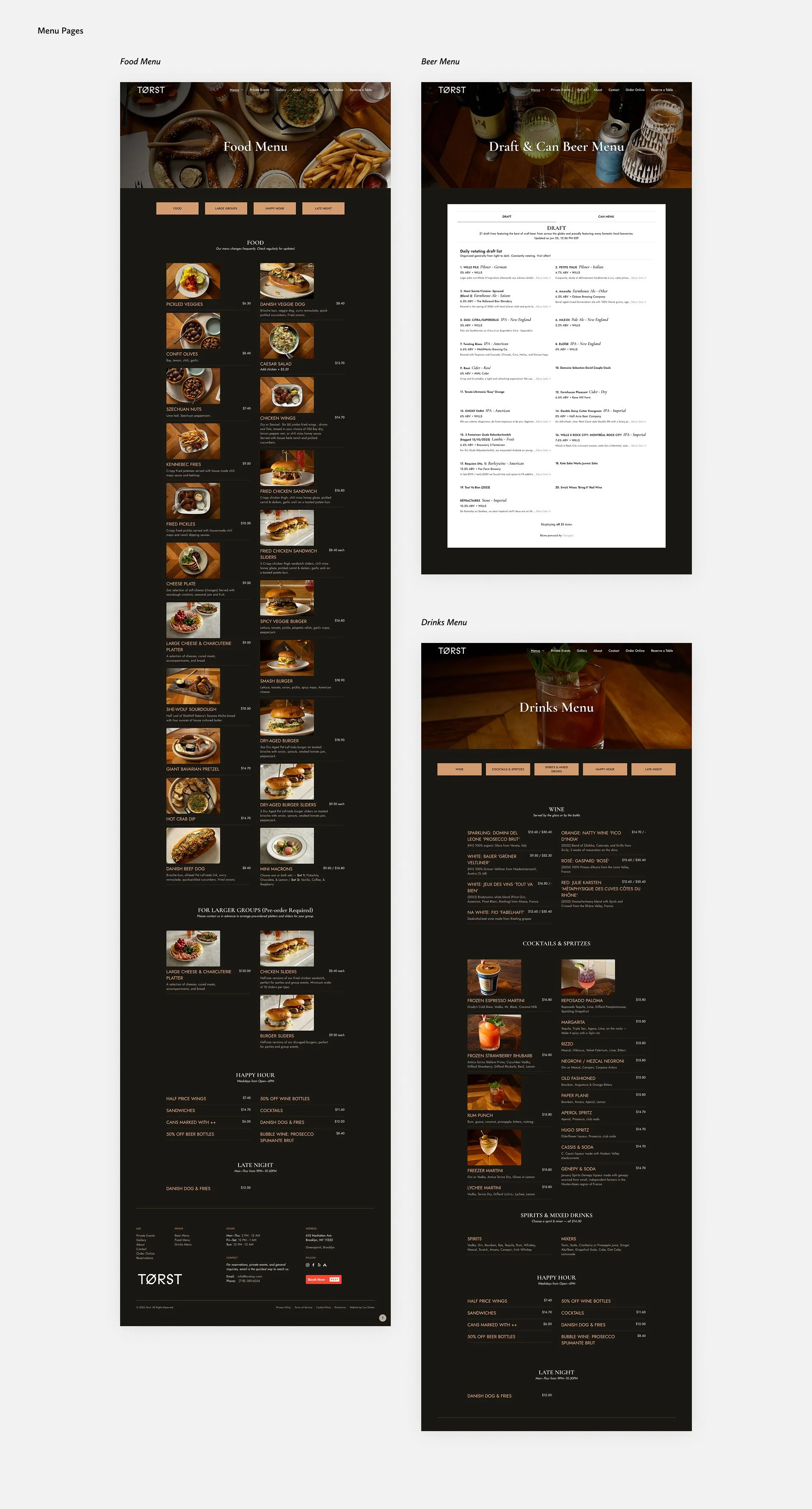 Food, Beer, Drinks Menus Tørst Bar