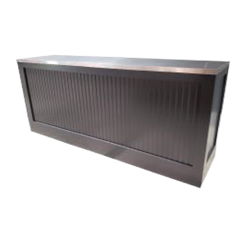 Large rectangular metal vent with a grill design, installed on a wall.