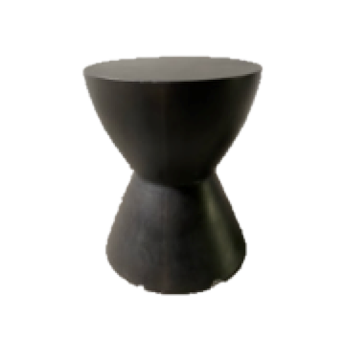 A black hourglass-shaped object with a wider top and bottom against a black background.