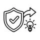 Escudo de protección con marca de verificación y bombilla, simbolizando seguridad y protección de ideas