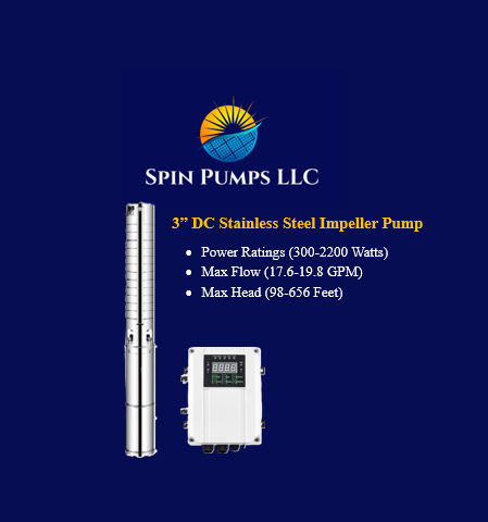 3" SS Impeller Water Pump - 300W, 24V (3SSIM-300-24-10/50-DC)