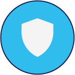 A shield icon on a blue circular background