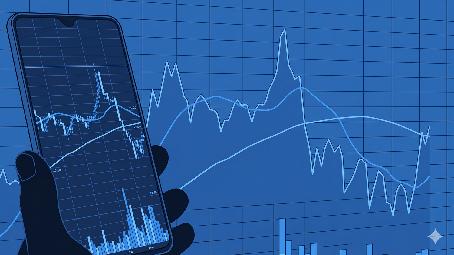 person holding a phone with bar graphs