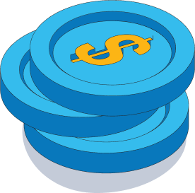 Stack of blue coins with a dollar sign on top, representing stablecoins.