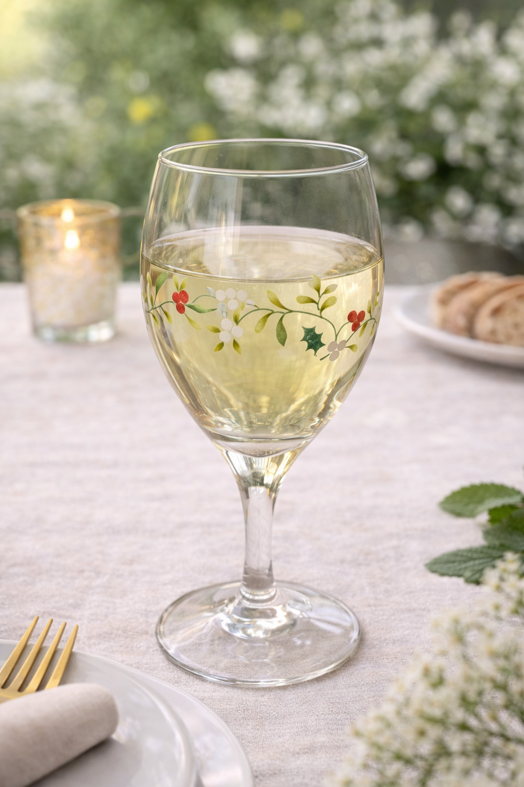 Holiday Floral White Wine Glass