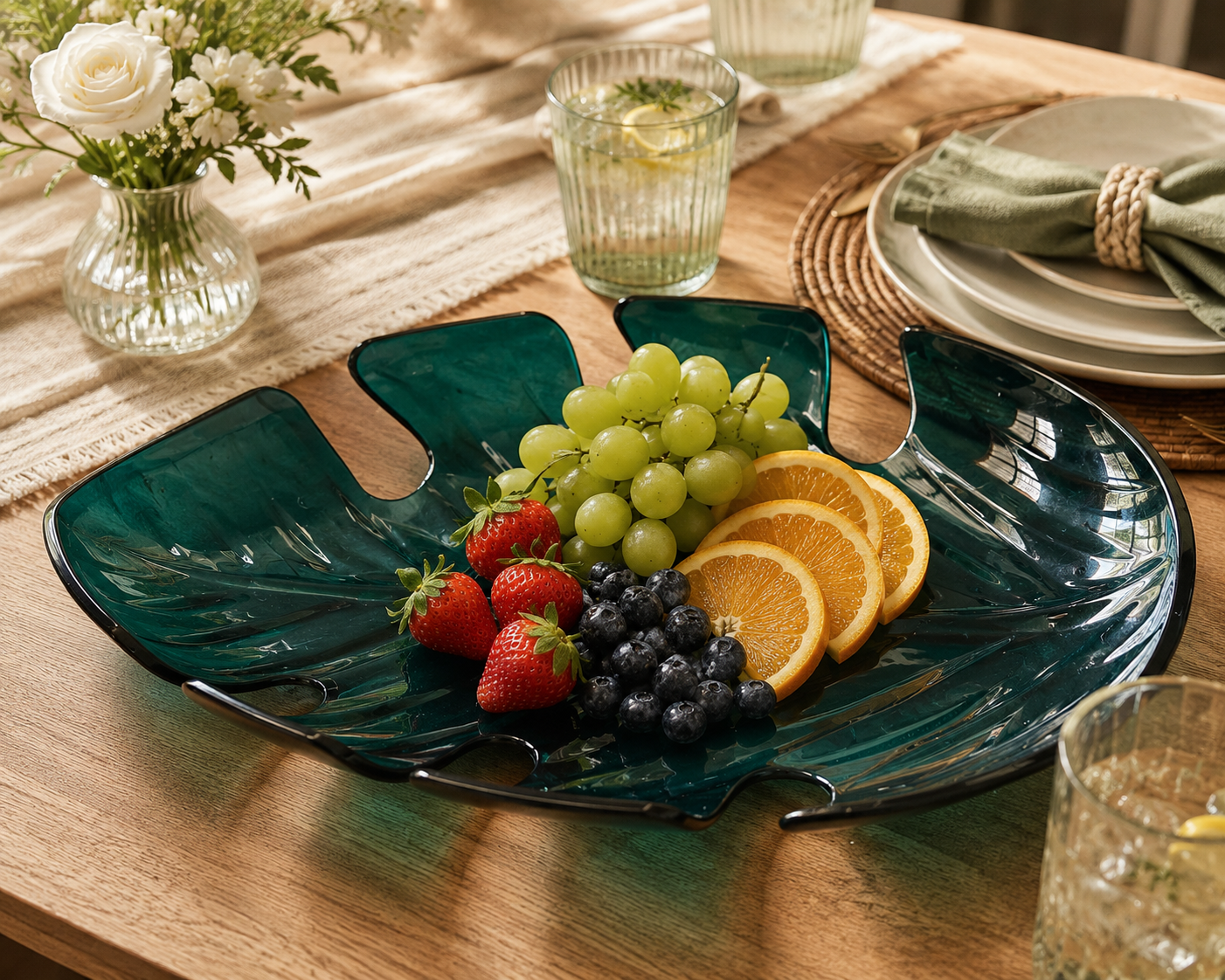 Plastic Teal Leaf Serving Platter
