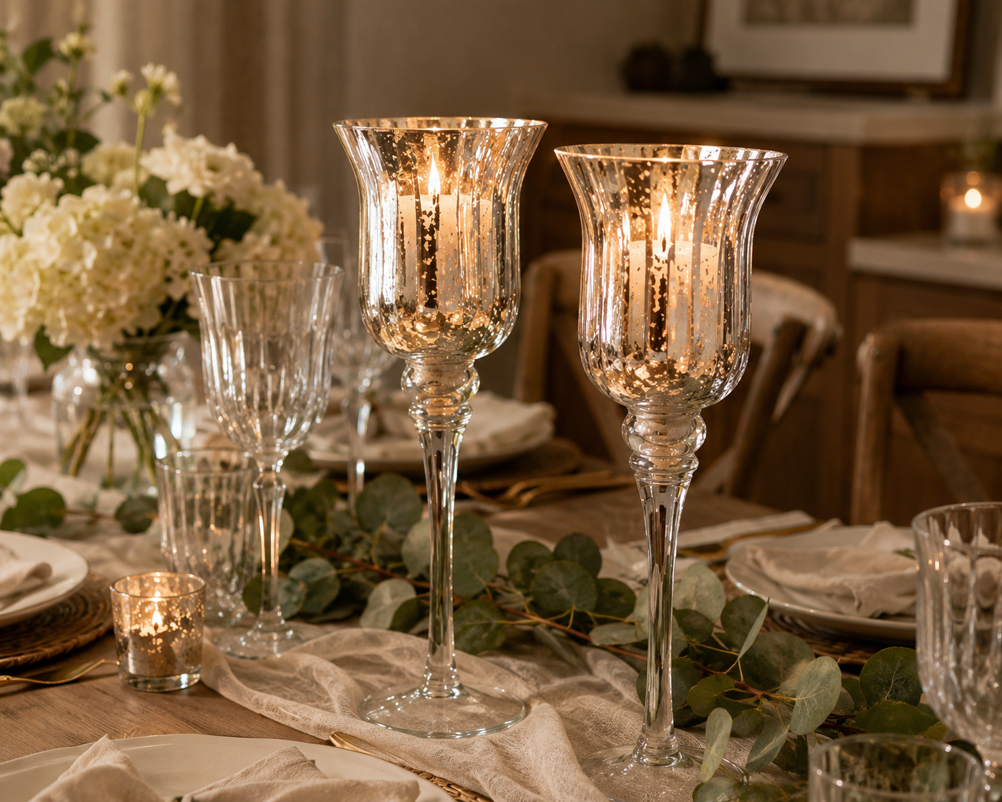 Silver Mercury Glass Candle Holders