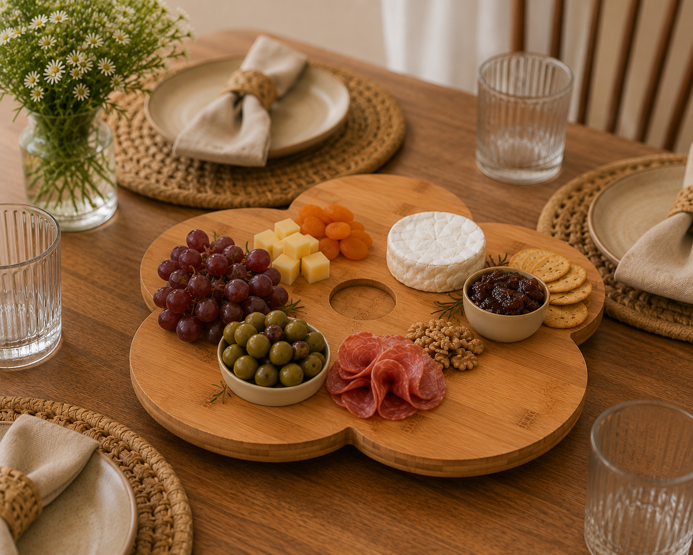 Bamboo Flower Lazy Susan Serving Board