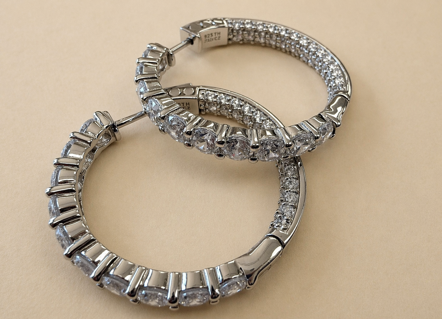 Zirconia Silver Inside Out Hoop Earrings